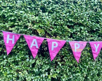Happy Birthday Bunting From Upcycled Sari Handmade Banners Garlands And Pennants For Party  Decoration And Home Decor Gift