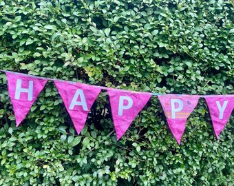 Upcycled Sari Happy Birthday Bunting: Handmade  Banners, Pennants and Flags For Weddings