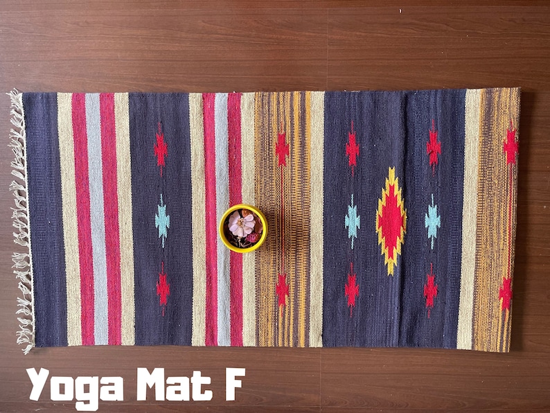 Yoga Mat And Meditation Rug Handwoven From Natural Indian Cotton Unique Designs For Birthday Gift And Yoga Present Gift Yoga Travel Mat image 6