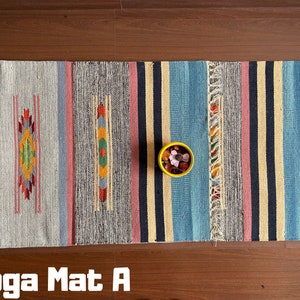 Yoga Mat And Meditation Rug Handwoven From Natural Indian Cotton Unique Designs For Birthday Gift And Yoga Present Gift Yoga Travel Mat image 4