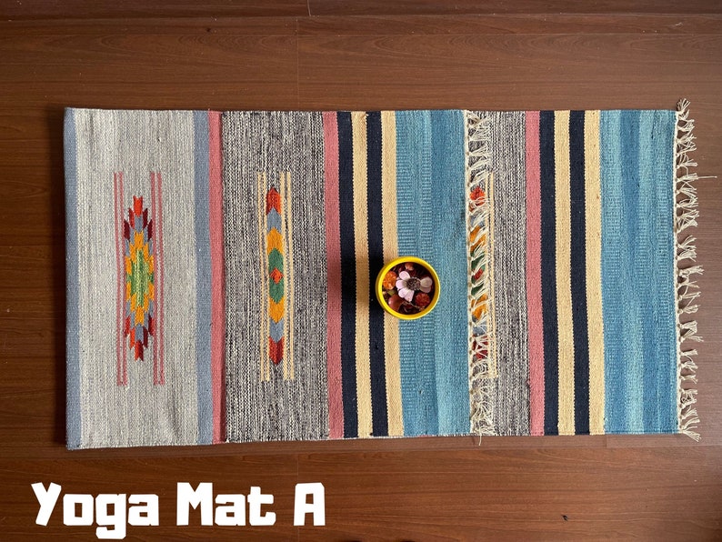 Yoga Mat And Meditation Rug Handwoven From Natural Indian Cotton Unique Designs For Birthday Gift And Yoga Present Gift Yoga Travel Mat image 4