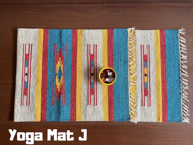 Yoga Mat And Meditation Rug Handwoven From Natural Indian Cotton Unique Designs For Birthday Gift And Yoga Present Gift Yoga Travel Mat image 10
