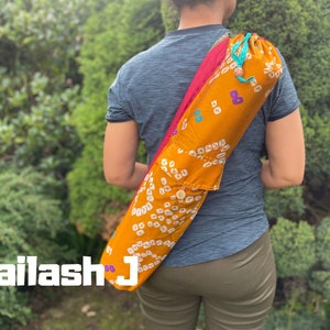 Upcycled Sari Yoga Mat Bag Handmade From 100% Vintage Recycled Sari Fabric For Unique Yoga Gift And Birthday Present Slow Living