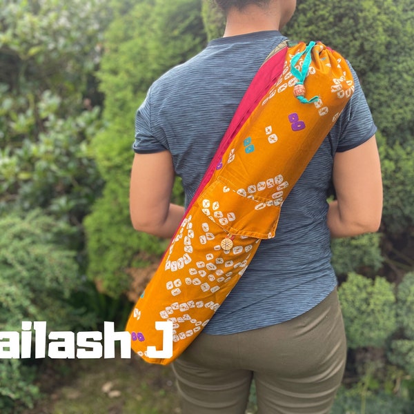 Sac pour tapis de yoga sari recyclé fait main à partir de tissu sari recyclé à 100 % pour un cadeau de Noël et d'anniversaire yoga unique