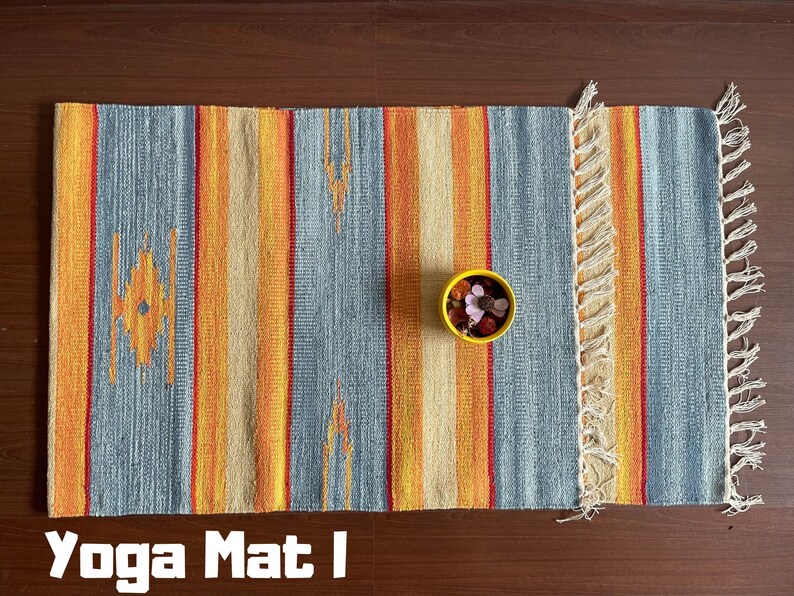 Yoga Mat And Meditation Rug Handwoven From Natural Indian Cotton Unique Designs For Birthday Gift And Yoga Present Gift Yoga Travel Mat image 9