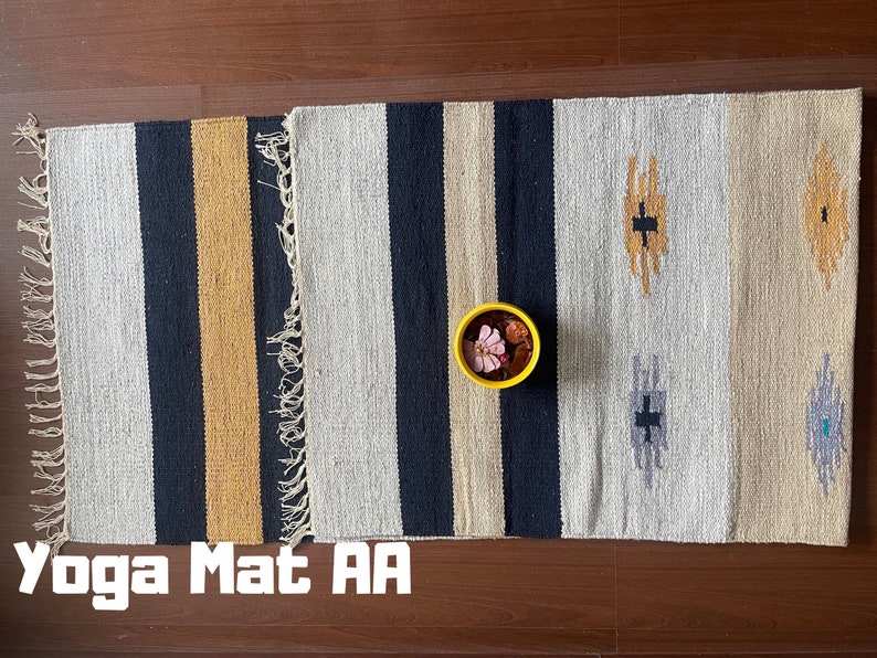 Natural Cotton Yoga Mat And Meditation Rug Handwoven Unique Indian Designs For Yoga Gift and Birthday Present For Him and Her Yoga Mat AA