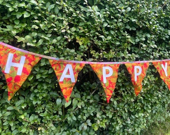 Birthday Bunting Garlands and Pennants From Upcycled Single Origin Sari For Happy Birthday Party Decoration