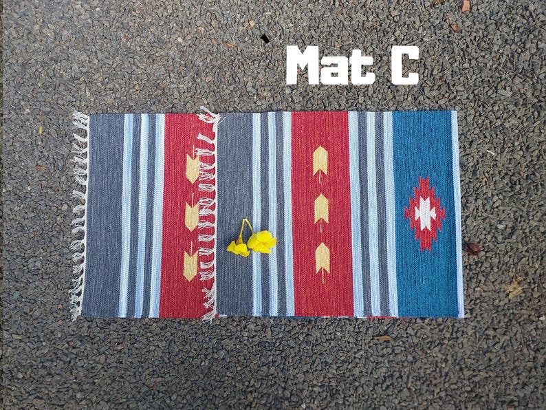 Tappetino da yoga in cotone intrecciato a mano: design indiano, formato da viaggio ecologico Yoga Mat C