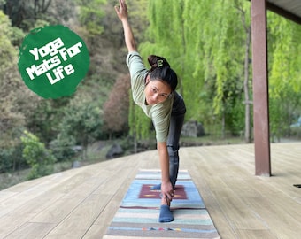 Tappetino da yoga in cotone intrecciato a mano: design indiano, ecologico, lavabile, regalo di Natale da viaggio