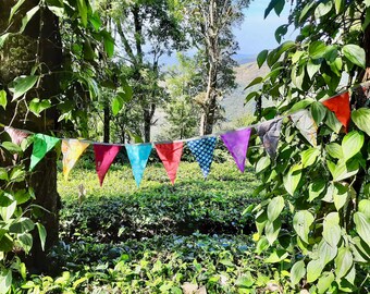 Upcycled Sari Bunting Flags Banner And Happy Birthday Bunting Pennants Handmade From 100% Recycled Sari For Birthday and Summer PartyGift