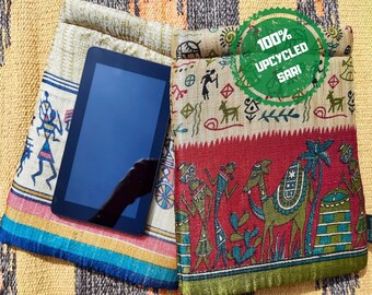 Upcycled Sari Tablet Cover And Book Sleeve Handmade From 100% Recycled Vintage Sari For Unique  Birthday Gift And Present Idea