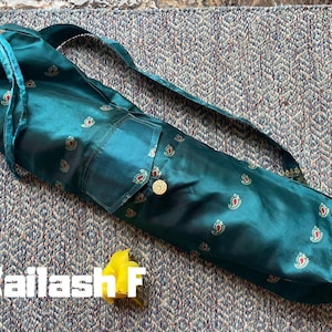Upcycled Sari Yoga Mat Bag: Handmade Vintage Fabric, Buttoned Pocket Gift For Yogi