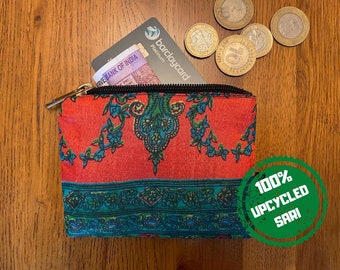 Upcycled Sari Purse And Coin Pouch Handmade from 100% Recycled Vintage Sari For Unique  Birthday Gift or Present