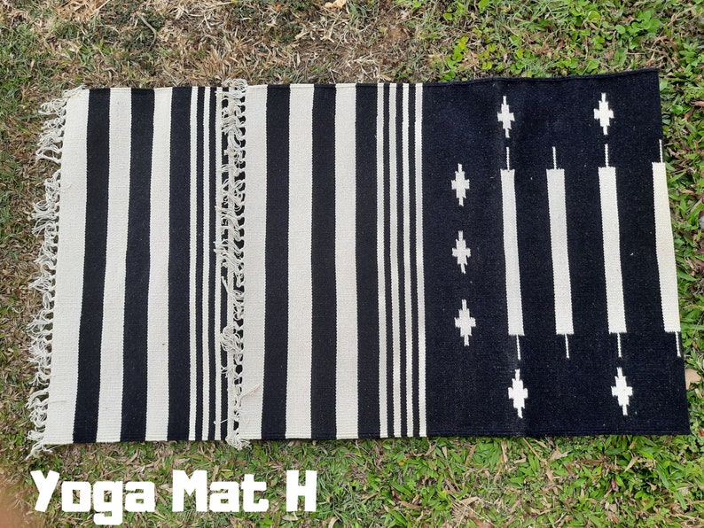 Natural Cotton Yoga Mat And Meditation Rug Handwoven Unique Indian Designs For Yoga Gift and Birthday Present For Him and Her Yoga Mat H