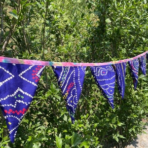Single Origin Sari Bunting Flags Pennants and Banners From 100% Upcycled Vintage Saris  For Birthday Party Wedding And Summer Party Decor