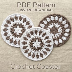 コースターかぎ針編みパターン - スカンジナビア風スノーフレーク2色コースター - デジタルダウンロード PDF 説明書とチュートリアル