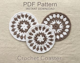 Coaster Crochet Pattern - Scandi Snowflake 2 Color Coaster - Digital Download PDF Instructions and Tutorial