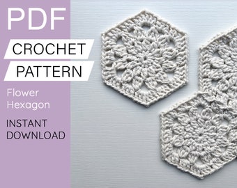 Crochet Flower Hexagon Pattern - Easy for Beginners - Digital Download PDF Instructions and Tutorial