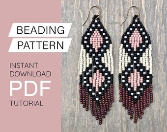 Beaded Earring Pattern Tutorial PDF Brickstitch Fringe Seed Bead Earrings