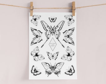 Black and white Butterfly Illustration Sticker sheet