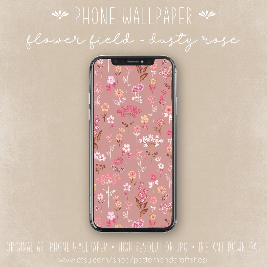 Phone Wallpaper Flower Field Dusty Rose Phone Background Instant ...