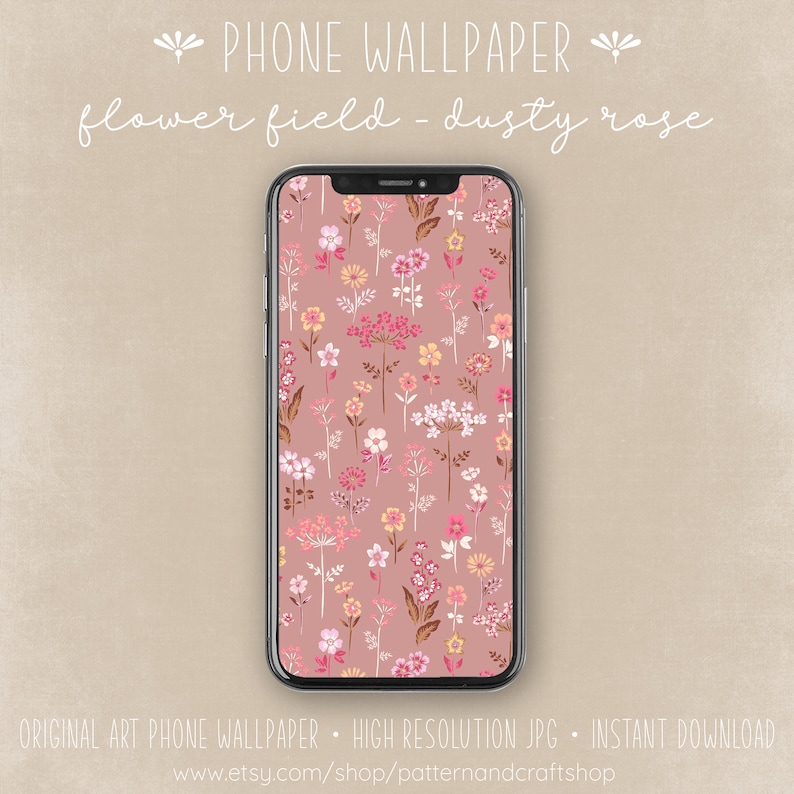 Phone Wallpaper Flower Field Dusty Rose Phone Background Etsy