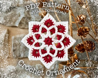 Winter Star Christmas Ornament - Crochet Pattern - 2 Color Snowflake - Digital Download PDF Instructions