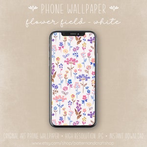 Sfondo per telefono / Campo di fiori ~ Bianco / Sfondo per telefono / Download immediato / Stampa floreale / Sfondo per iPhone