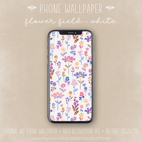 Phone Wallpaper | Flower Field ~ White | Phone Background | Instant Download | Floral Print | iPhone wallpaper