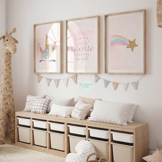 Set of 3 Girls Prints She Leaves A Little Sparkle Wherever She Goes Baby Girls Nursery Prints Girls Bedroom Decor Unicorn Wall Art Baby Gift Etsy Canada