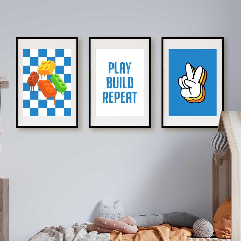 Colourful posters for cool kids bedroom or playroom wall decor