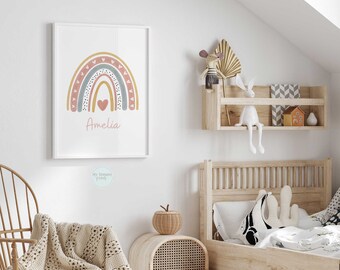 Rainbow nursery decor, rainbow wall art for girls bedroom, personalised toddler girls room decor, rainbow print for baby girl