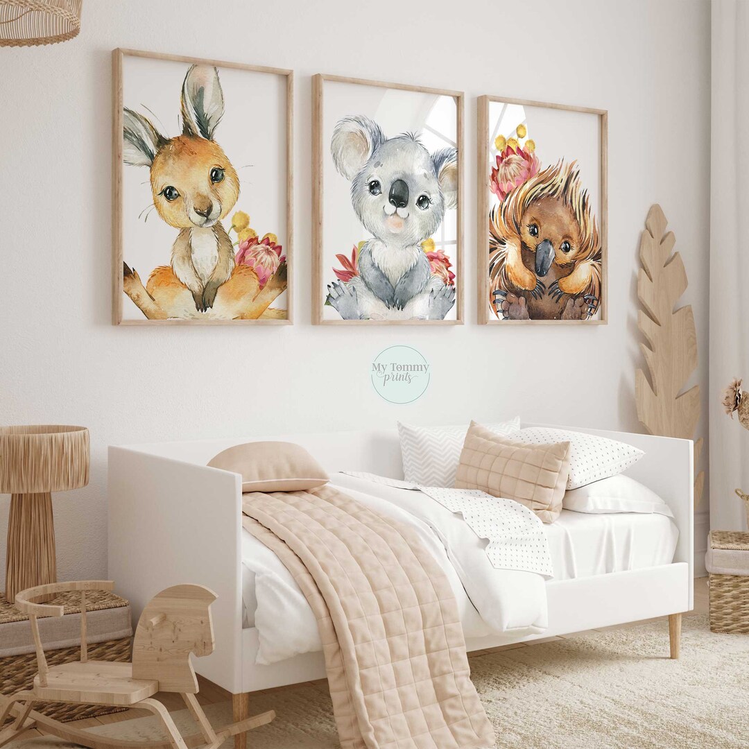 Set of 3 Australian Animal Prints Nursery Prints Bedroom Decor Floral ...