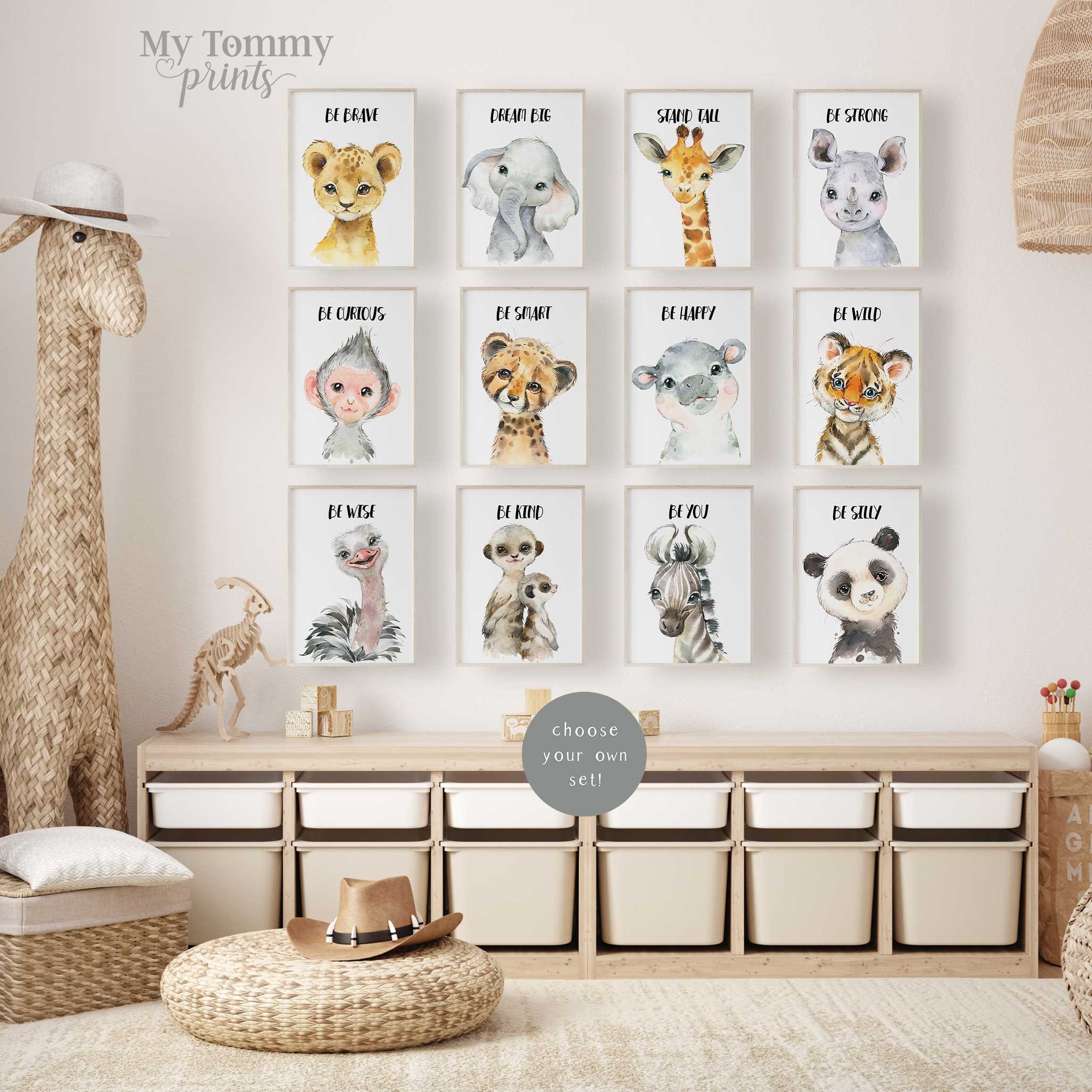 Animal Prints for Nursery, Set of 2, 3, 4, 6 Wall Art, Safari Animals, Kids  and Baby Wall Décor 