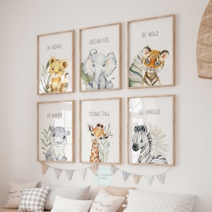 Set of 6 Baby Safari Prints, Gender Neutral wall Art, Nursery Prints, Safari Themed Nursery Bedroom Decor, New Baby Gifts, Jungle Animals
