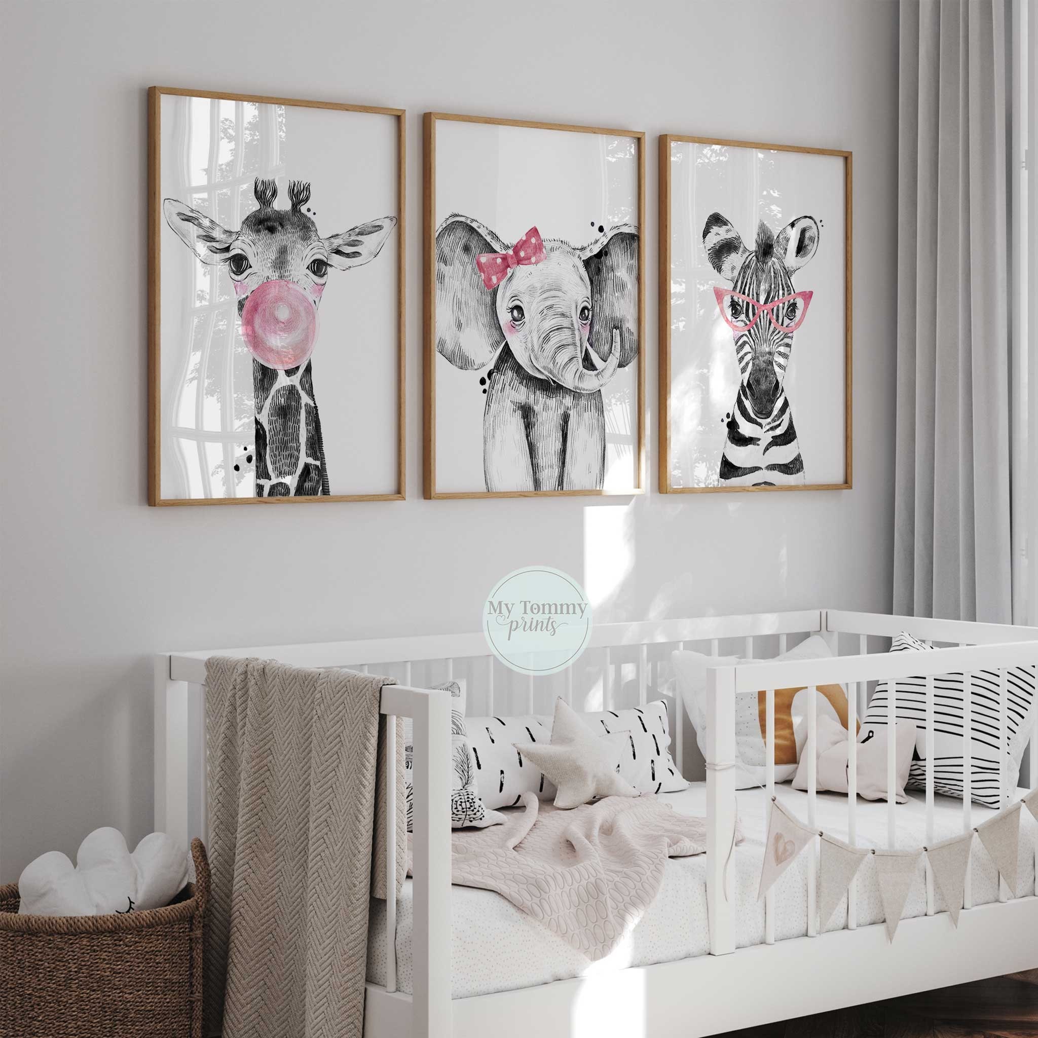 Set of 3 Safari Nursery Décor, Personalized Kids Room Wall Art Prints –  DiviArts Studio