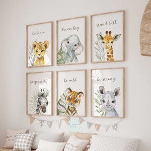 Safari Tier Kinderzimmer Wandkunst - Set mit 6 Dschungel Prints für Baby oder Kinderzimmer Dekor
