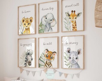 Safari Animal Nursery Prints: Jungle Animals Wall Art (Set of 6)