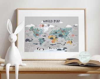 Kids Animal World Map Poster