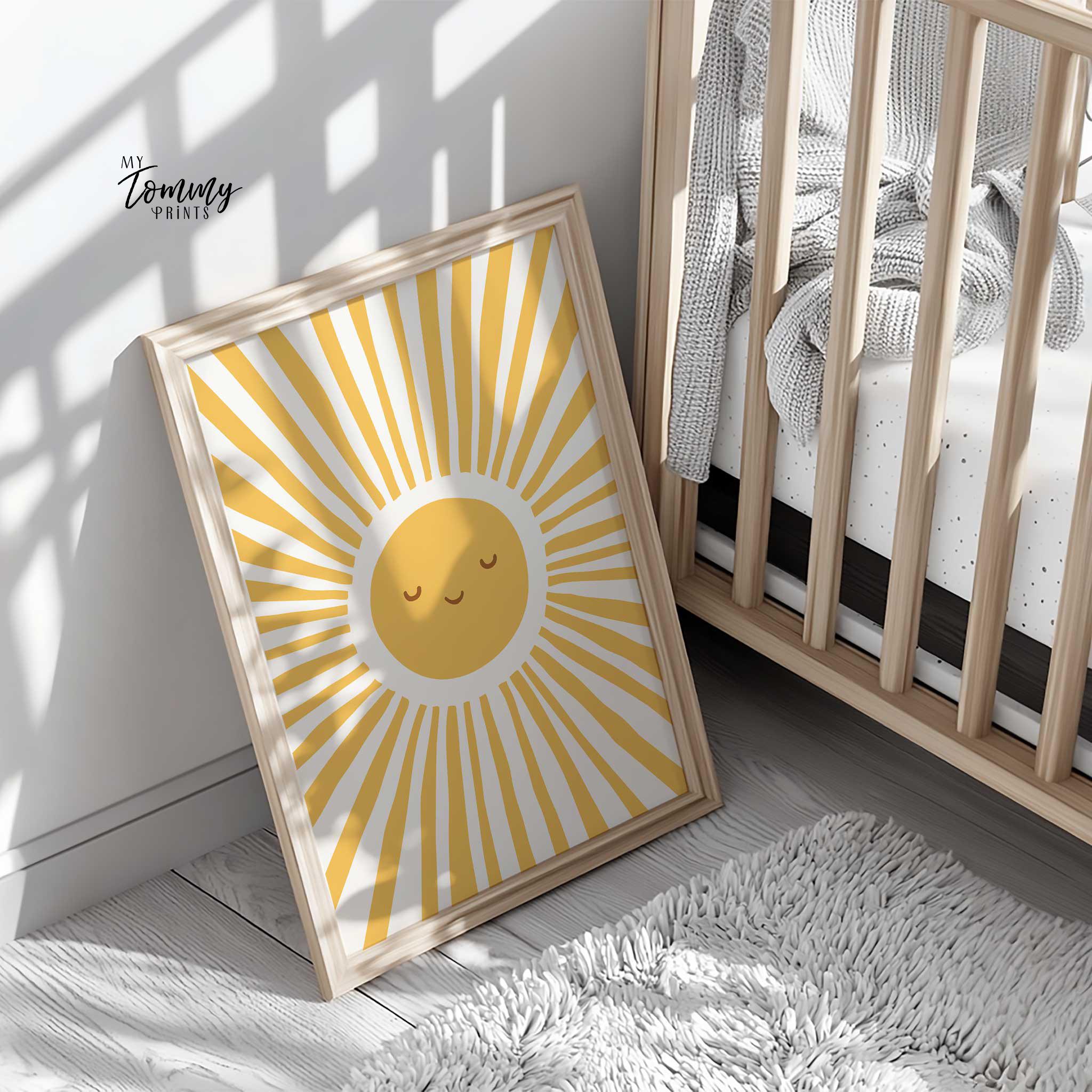 Sun Wall Art for Nursery, Smiling Sunshine Print, Baby Room Decor ...