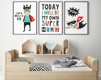 superhero prints, boys room decor, boys bedroom wall art, kids super hero wall decor, set of 3 toddler room decor