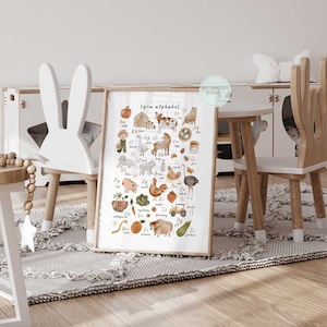 Bauernhof Alphabet Druck, Bauernhof Wandkunst, Neutral Schlafzimmer Dekor, Alphabet Wandkunst, Kinder Spaß Geschenke, ABC Lerndrucke
