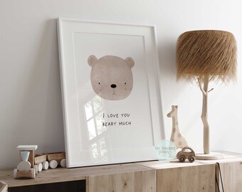 I love you beary much nursery wall art, cute Bear nursery decor, gender neutral nursery prints