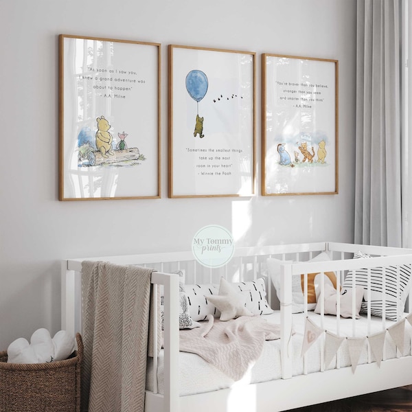 set of 3 classic Winnie the Pooh quotes gender neutral nursery prints newborn baby gifts Winnie the pooh Wall Art inspirational quotes