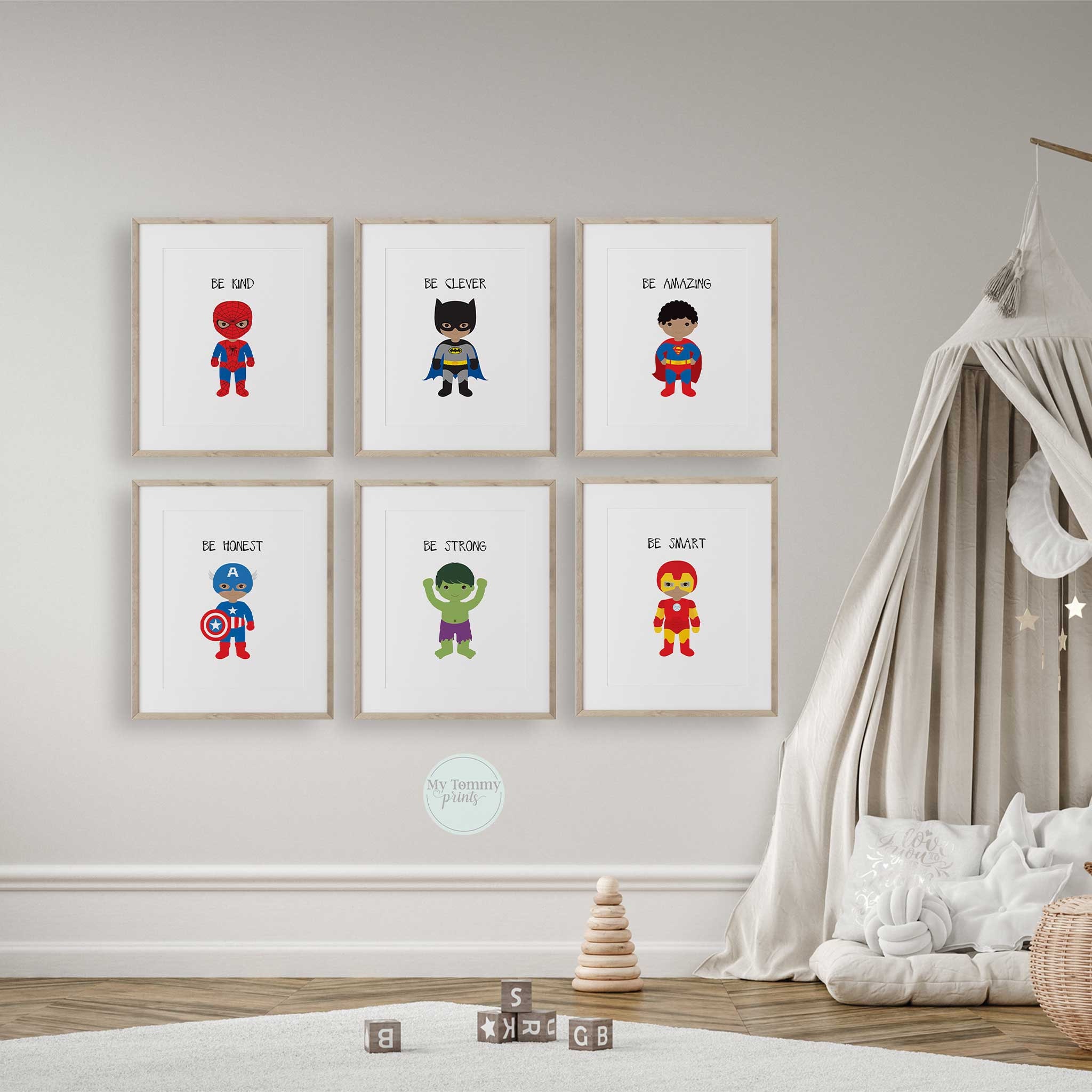 Set of 6 Superhero Prints Little Boys Bedroom Decor Toddlers Super ...