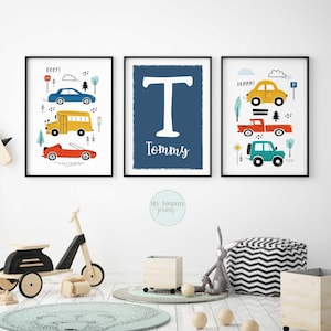 Personalisierte Auto-Kunstdrucke, Deko fürs Jungenzimmer mit Fahrzeugmotiven – 3er-Set