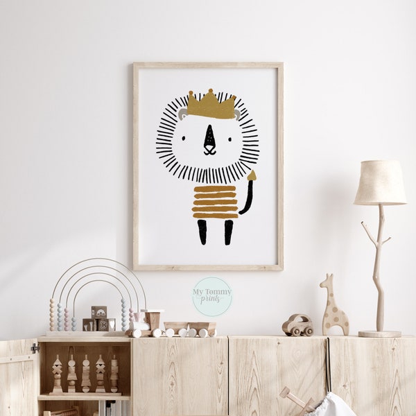 Lion Nursery Print, Gender Neutral Bedroom Decor, Scandi Playroom Decor