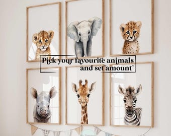 Safari Baby Animal Prints, Custom Baby Room Wall Art