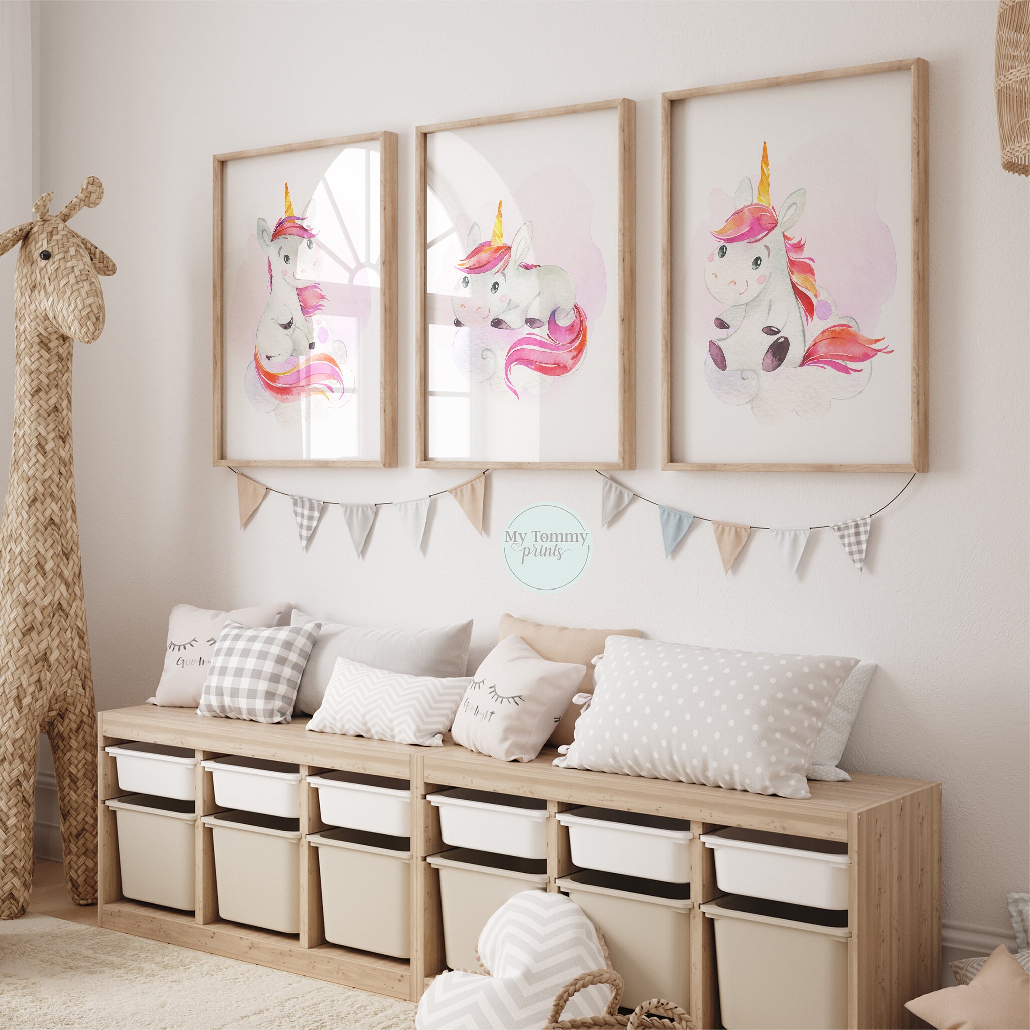 Set of 3 Prints, Personalized Gifts, Art for Kids Hub, Above Bed Decor, Unicorn, Art Print, Love Yourself, Name Sign, Gifts for Kids, Poster, Size: 5