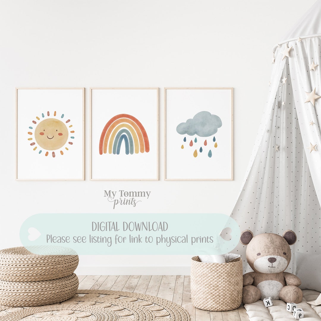 Rainbow Prints, Sunshine Art, Raincloud Gender Neutral Wall Art, Baby ...